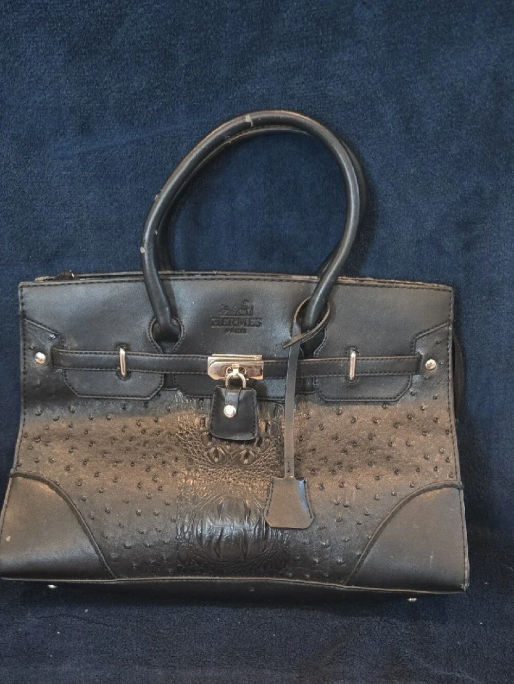 Elegant Black Structured Satchel with Gold Hardware